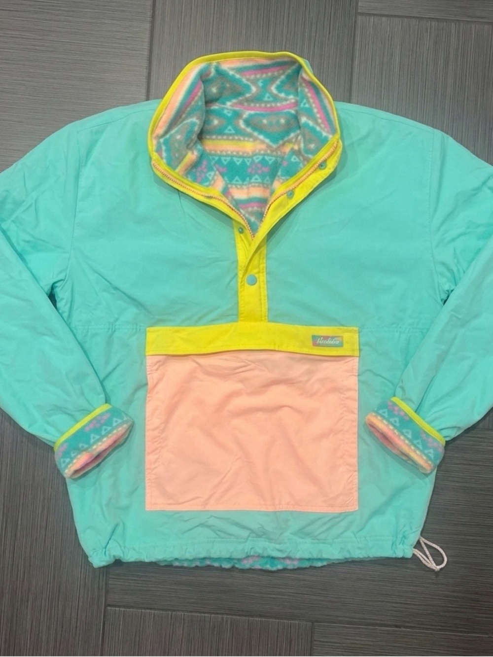 Chubbies Reversible Mens Pullover Jacket Green Aztec Retro size